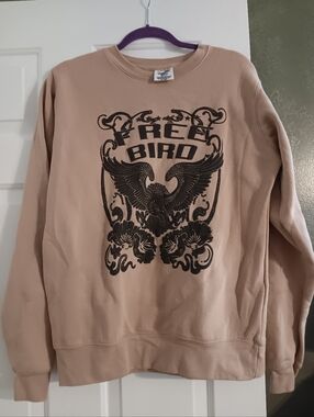 Free Bird Graphic Sweatshirt - Beige Pink Oversized